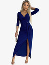 numoco Glänzendes Kleid mit Dekolleté und Beinschlitz - blau mit Glitzer Numoco