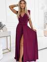 numoco Elegantes langes Kleid mit vielen Bindungen - burgunderrot mit Glitzer Numoco
