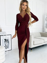 numoco Glänzendes Kleid mit Dekolleté und Beinschlitz - Burgunder Numoco