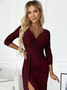 numoco Glänzendes Kleid mit Dekolleté und Beinschlitz - Burgunder Numoco