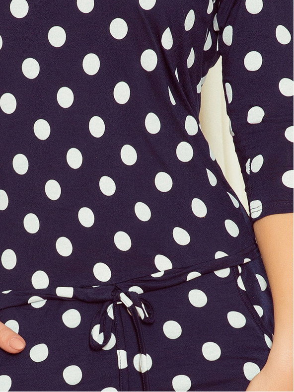 numoco Sportliches Kleid mit Krawatte und Taschen - dunkelblau + gepunktet Numoco