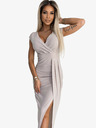 numoco Glänzendes kurzärmeliges Kleid mit Ausschnitt und Beinschlitz - beige mit Glitzer Numoco