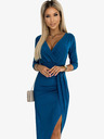 numoco Glänzendes Kleid mit Dekolleté und Beinschlitz - meerfarben Numoco