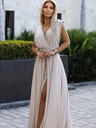 numoco Elegantes langes Kleid mit vielen Bindungen - beige mit Glitzer Numoco