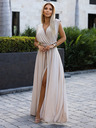 numoco Elegantes langes Kleid mit vielen Bindungen - beige mit Glitzer Numoco