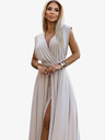 numoco Elegantes langes Kleid mit vielen Bindungen - beige mit Glitzer Numoco