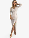 numoco Glitzerkleid mit Dekolleté und Beinschlitz - beige Numoco