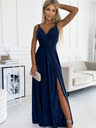 numoco Langes Kleid mit Dekolleté und doppelten Trägern - dunkelblau mit Glitzer Numoco