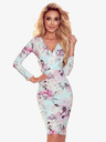 numoco Tailliertes Kleid mit langen Ärmeln und Bleistiftausschnitt - blau mit rosa Blumen Numoco