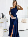 numoco Langes glänzendes One-Shoulder-Kleid mit Schleife - dunkelblau Numoco