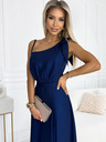 numoco Langes glänzendes One-Shoulder-Kleid mit Schleife - dunkelblau Numoco