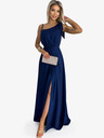 numoco Langes glänzendes One-Shoulder-Kleid mit Schleife - dunkelblau Numoco