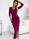 numoco Glänzendes Kleid mit Dekolleté und Beinschlitz - fuchsia mit Glitter Numoco