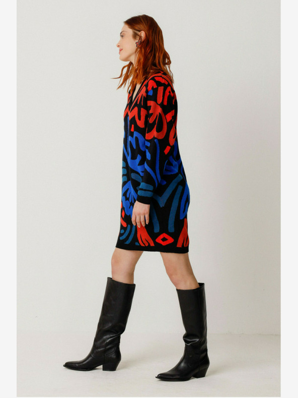 SKFK Blau-orange gemustertes Damen-Pulloverkleid SKFK