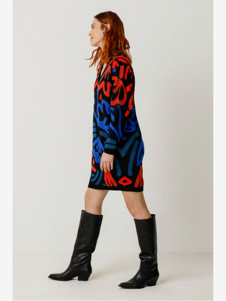 SKFK Blau-orange gemustertes Damen-Pulloverkleid SKFK