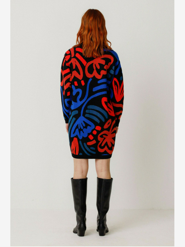 SKFK Blau-orange gemustertes Damen-Pulloverkleid SKFK