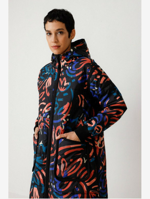 SKFK Blauer und orangefarbener gemusterter Damenwintermantel SKFK