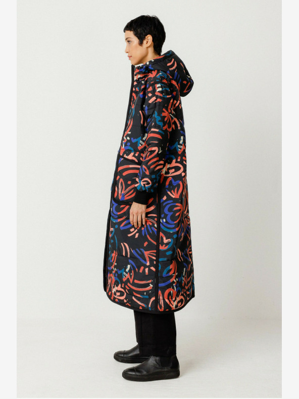 SKFK Blauer und orangefarbener gemusterter Damenwintermantel SKFK