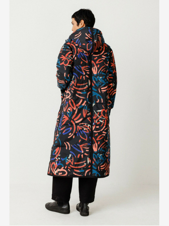 SKFK Blauer und orangefarbener gemusterter Damenwintermantel SKFK