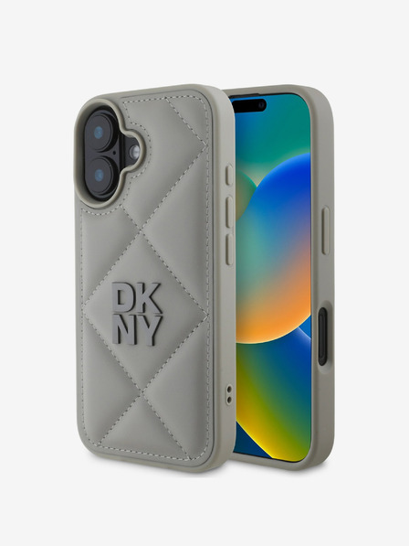 DKNY DKNY PU Leder gesteppt Stack Logo Rückseite für iPhone 16 Grau