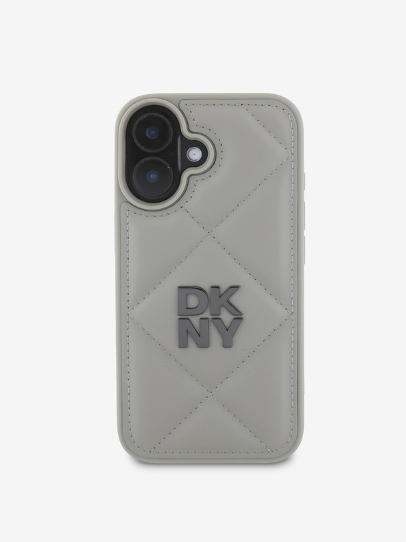 DKNY DKNY PU Leder gesteppt Stack Logo Rückseite für iPhone 16 Grau