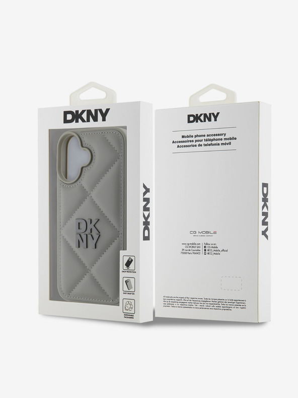 DKNY DKNY PU Leder gesteppt Stack Logo Rückseite für iPhone 16 Grau