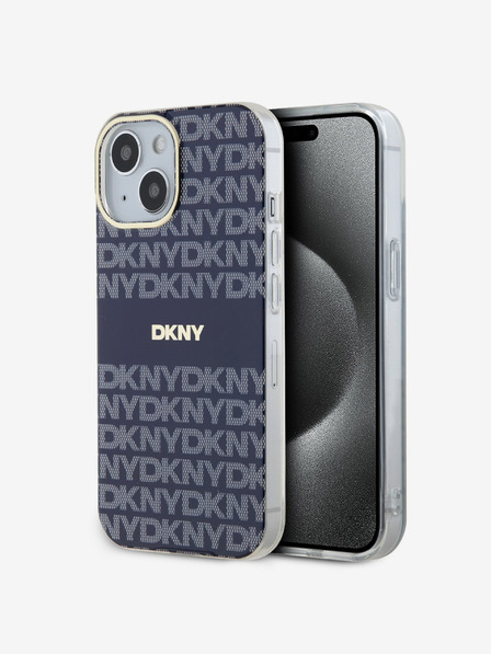 DKNY PC/TPU Repeat Pattern Tonal Stripe Magsafe Back Cover für iPhone 15 Blau DKNY