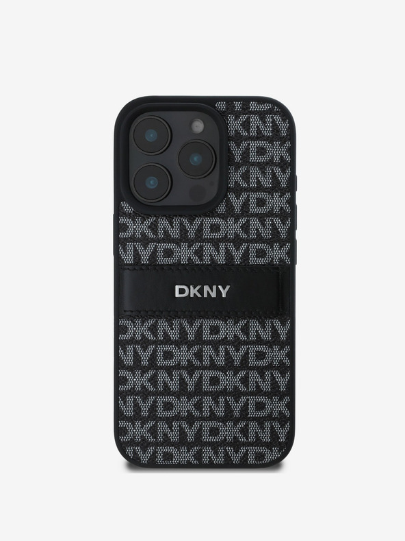 DKNY DKNY PU Leder Repeat Pattern Tonal Stripe Back Cover für iPhone 16 Pro Schwarz