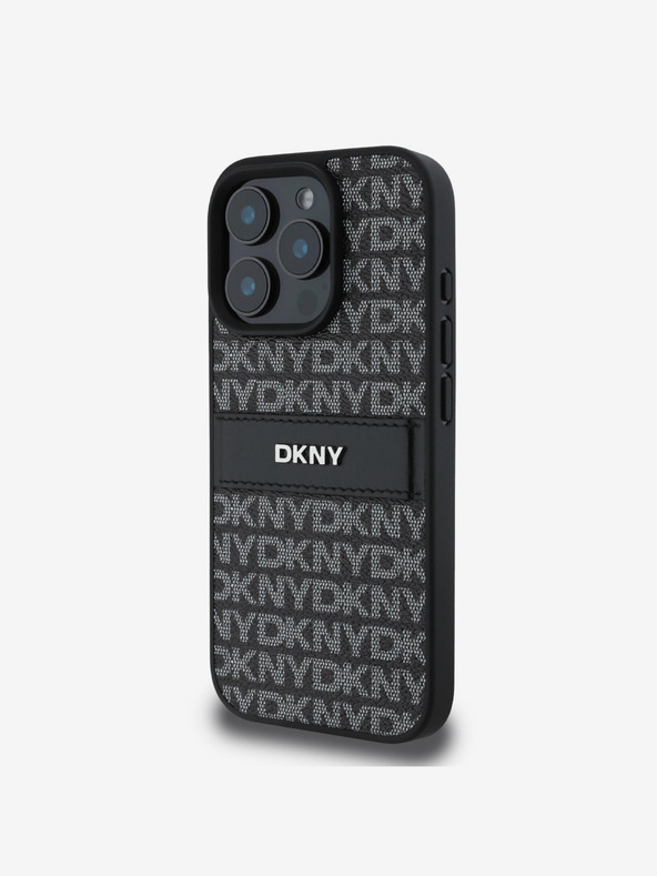 DKNY DKNY PU Leder Repeat Pattern Tonal Stripe Back Cover für iPhone 16 Pro Schwarz