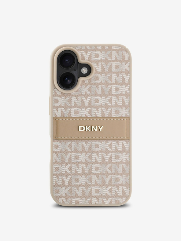 DKNY DKNY PU Leder Repeat Pattern Tonal Stripe Back Cover für iPhone 16 Plus Pink