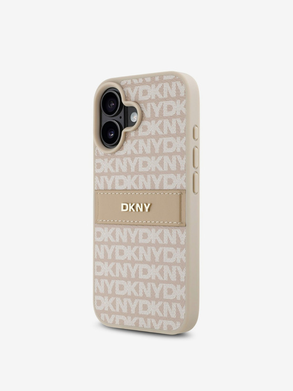 DKNY DKNY PU Leder Repeat Pattern Tonal Stripe Back Cover für iPhone 16 Plus Pink