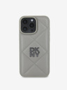 DKNY DKNY PU Leder Gestepptes Stack Logo Back Cover für iPhone 16 Pro Grau