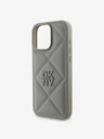 DKNY DKNY PU Leder Gestepptes Stack Logo Back Cover für iPhone 16 Pro Grau