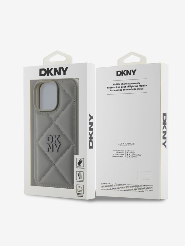 DKNY DKNY PU Leder Gestepptes Stack Logo Back Cover für iPhone 16 Pro Grau