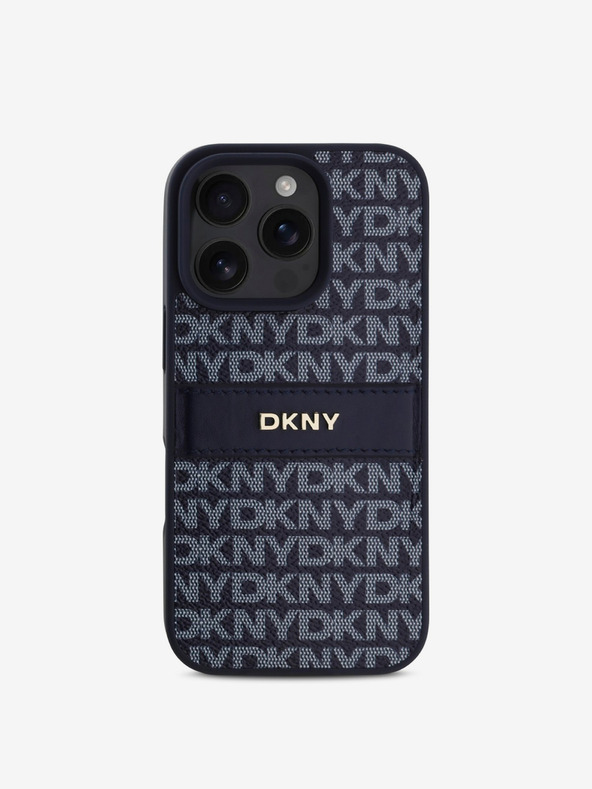 DKNY DKNY PU-Leder mit Streifenmuster und Karomuster für iPhone 16 Pro Blau