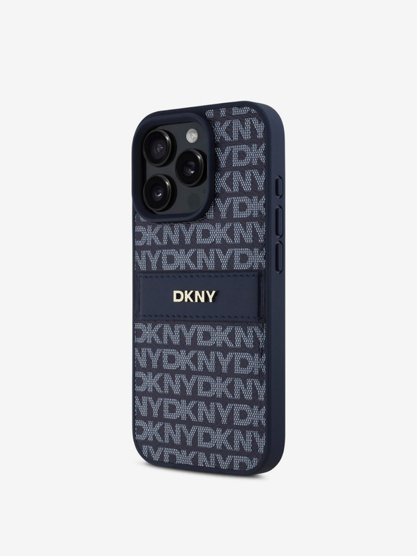 DKNY DKNY PU-Leder mit Streifenmuster und Karomuster für iPhone 16 Pro Blau