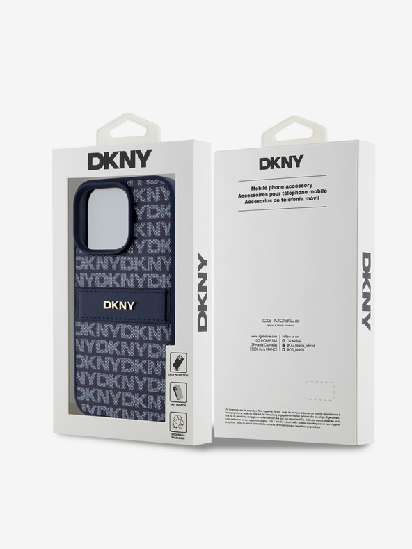 DKNY DKNY PU-Leder mit Streifenmuster und Karomuster für iPhone 16 Pro Blau