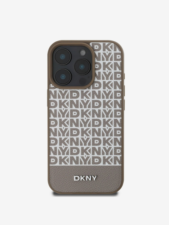 DKNY DKNY PU Leder Wiederholungsmuster Bodenstreifen MagSafe Back Cover für iPhone 16 Pro Max Braun