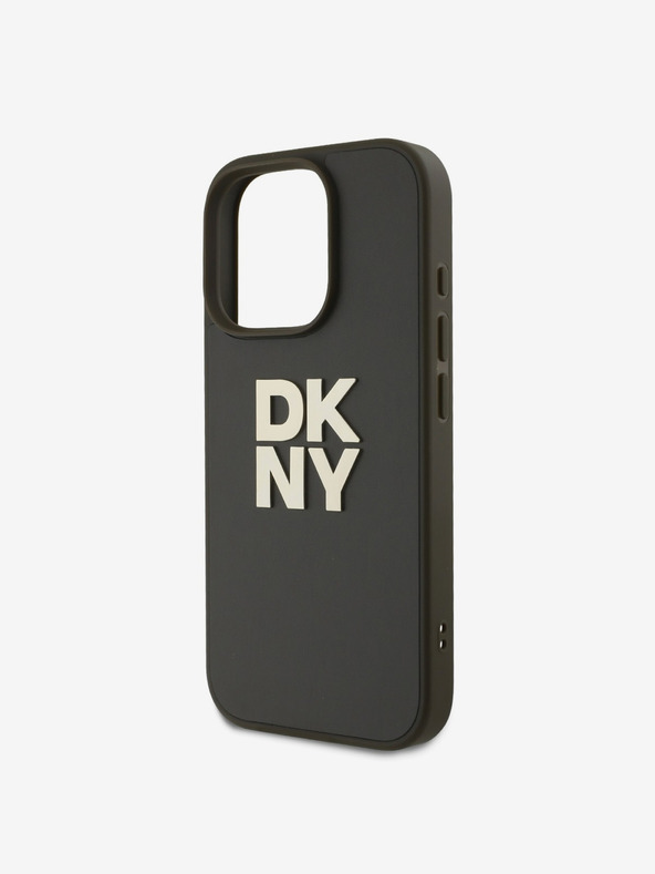 DKNY PU Leather Stack Logo Wrist Strap Back Cover for iPhone 16 Pro Max Green Phone Case