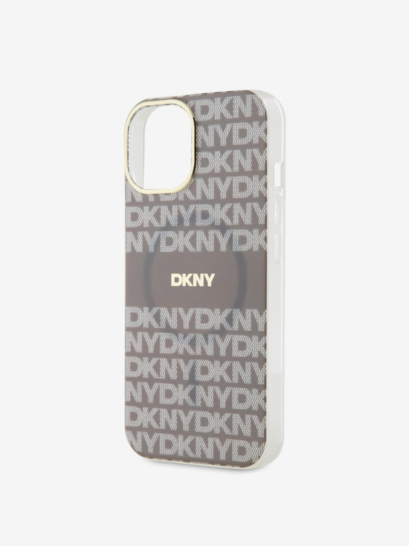 DKNY PC/TPU Repeat Pattern Tonal Stripe Magsafe Back Cover für iPhone 15 Beige DKNY