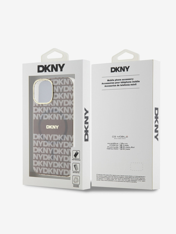 DKNY PC/TPU Repeat Pattern Tonal Stripe Magsafe Back Cover für iPhone 15 Beige DKNY