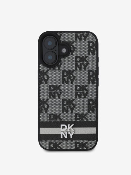 DKNY DKNY PU Leder Checkered Pattern und Stripe Back Cover für iPhone 16 Schwarz
