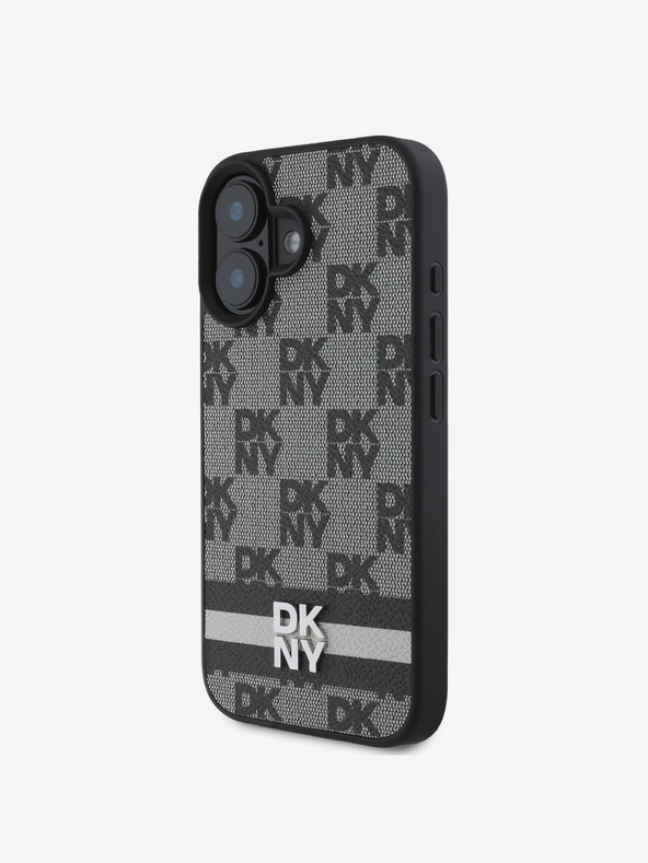 DKNY DKNY PU Leder Checkered Pattern und Stripe Back Cover für iPhone 16 Schwarz