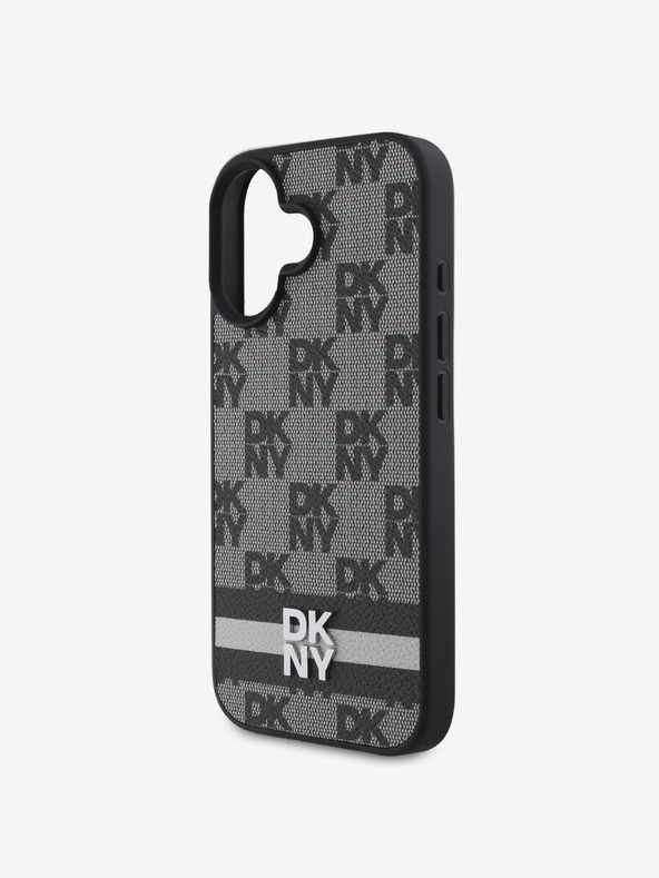 DKNY DKNY PU Leder Checkered Pattern und Stripe Back Cover für iPhone 16 Schwarz
