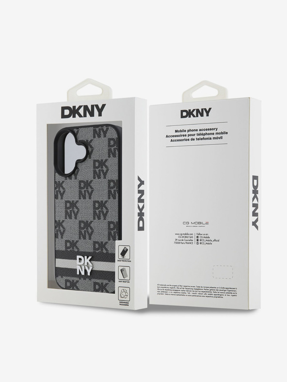 DKNY DKNY PU Leder Checkered Pattern und Stripe Back Cover für iPhone 16 Schwarz