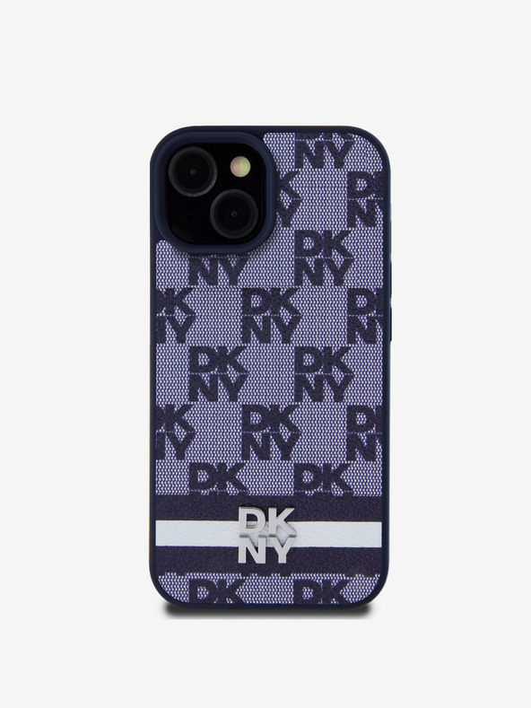 DKNY DKNY PU Leder Rückseite mit Karomuster und Streifen für iPhone 15 Blau