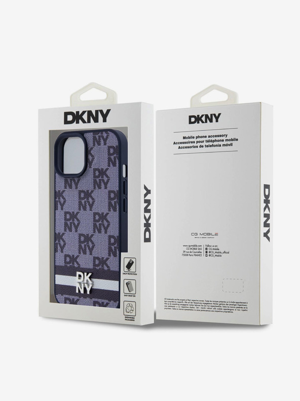 DKNY DKNY PU Leder Rückseite mit Karomuster und Streifen für iPhone 15 Blau