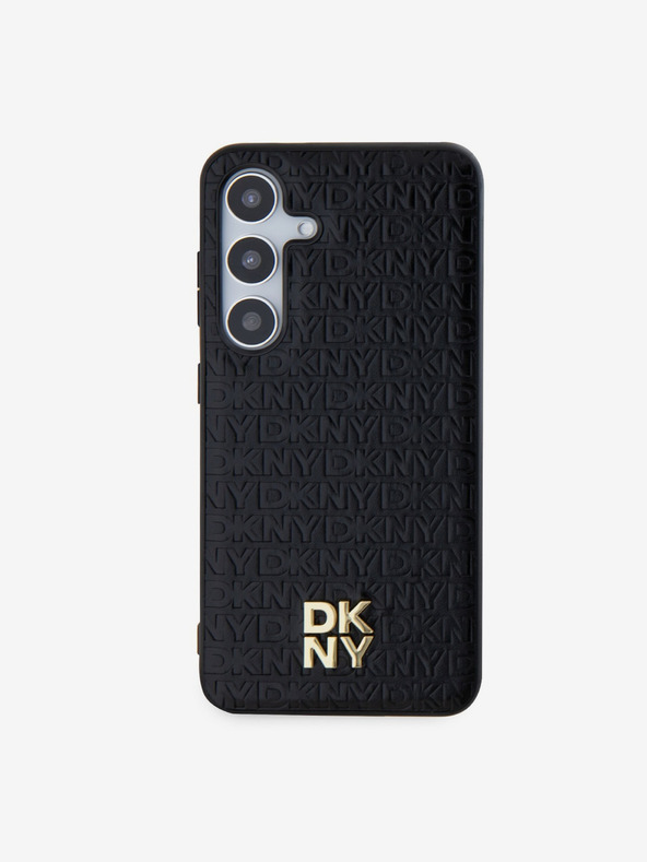 DKNY DKNY PU Leder Wiederholungsmuster Stack Logo Magsafe Rückseite für Samsung Galaxy S24+ Schwarz