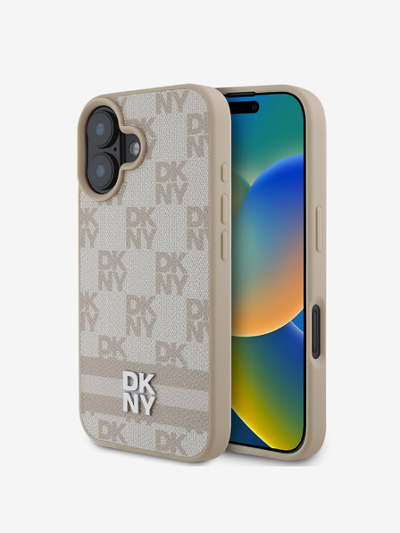 DKNY DKNY PU Leder Karomuster und Streifen Back Cover für iPhone 16 Pink