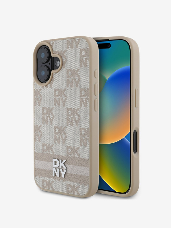 DKNY DKNY PU Leder Karomuster und Streifen Back Cover für iPhone 16 Pink